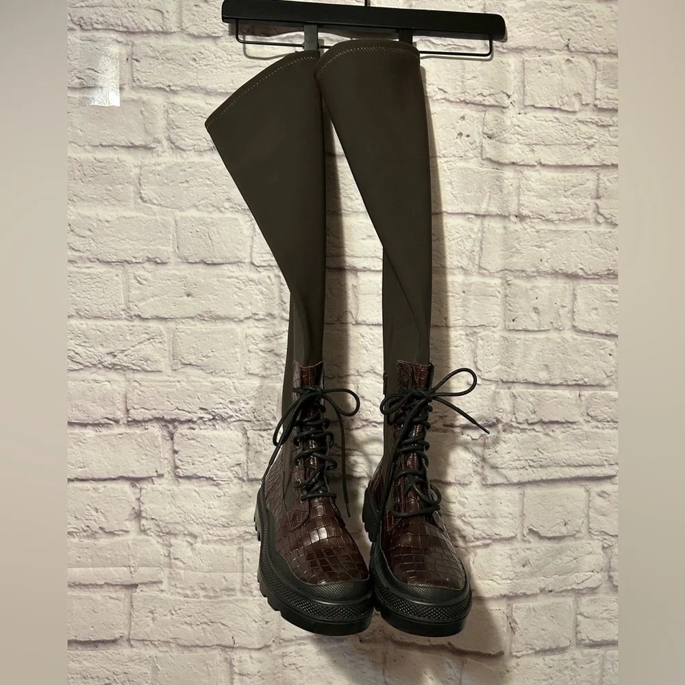 Free People Shoreditch Over The Knee Boots Brown Croc Size 38 New